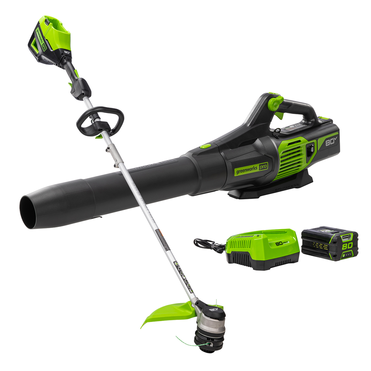 80V 16" String Trimmer & 80V Axial Blower Combo Kit, 2.0Ah Battery and Charger Included