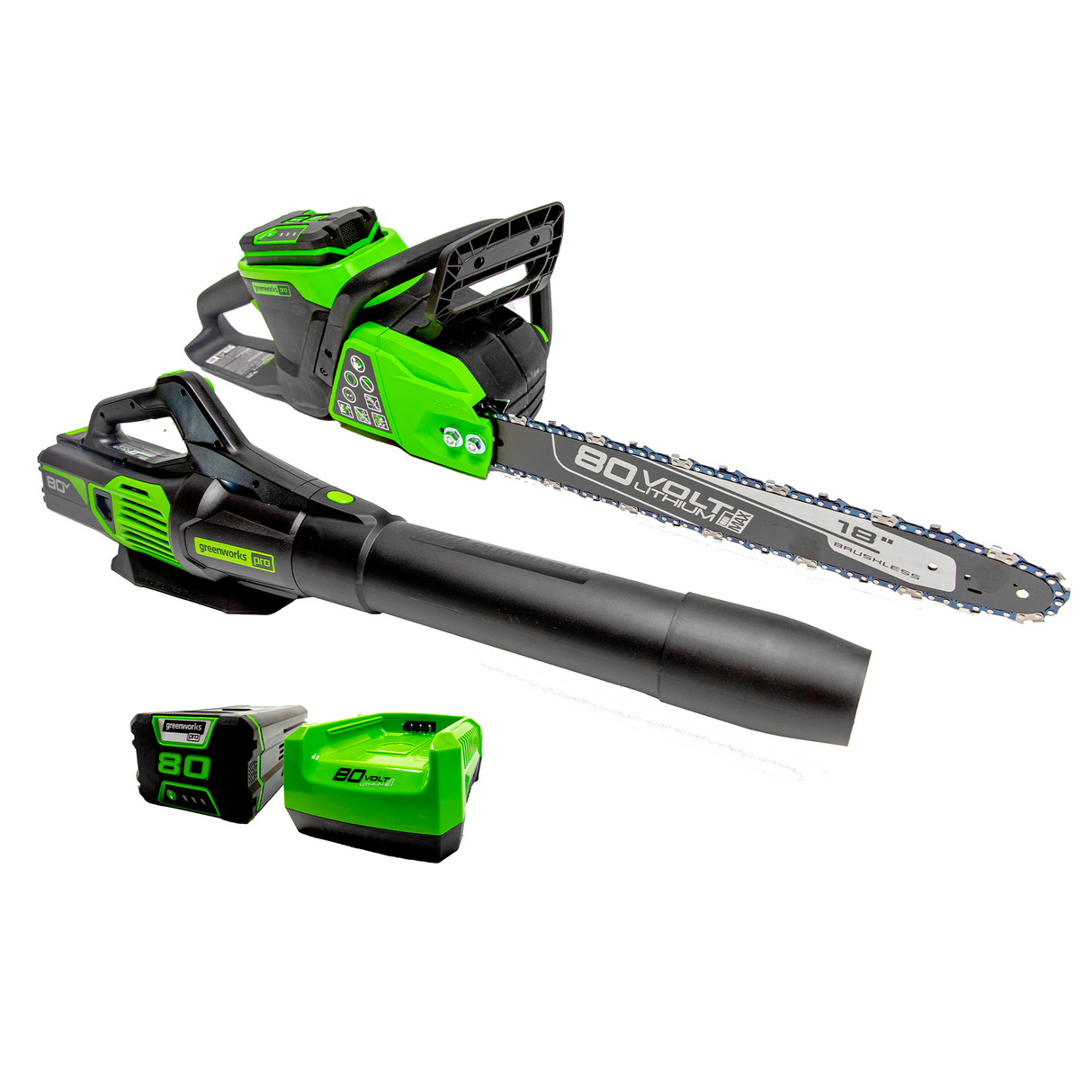 80V 18 Brushless Chainsaw 80V Brushless Blower Combo Kit 2.0Ah Bat Greenworks Tools Canada Inc