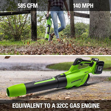 Load image into Gallery viewer, 48V (2 x 24V) Brushless Axial Leaf Blower 140 MPH - 585 CFM, (2) 4.0Ah USB Batteries and Dual Port Charger Included, BL48L4410
