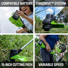 Charger l&#39;image dans la galerie, 48V (2 x 24V) 15&quot; TORQDRIVE Cordless String Trimmer, (2) 2.0Ah USB Batteries and Dual Port Charger Included

