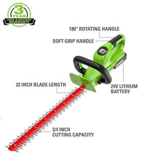 Load image into Gallery viewer, 24V 22&quot; Hedge Trimmer with Rotating Handle, 1.5Ah USB Battery and Charger
