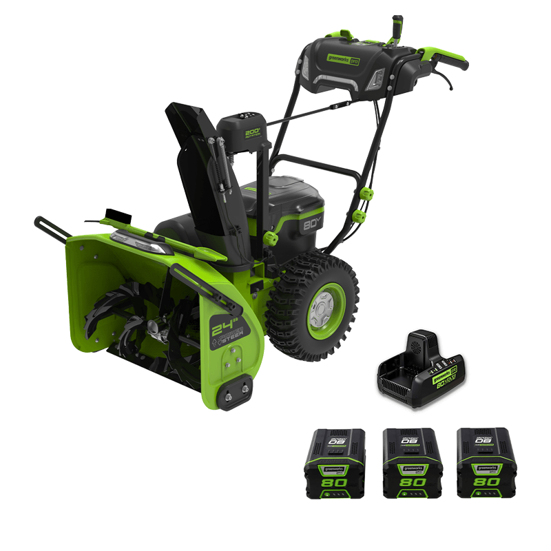 80V 24'' Dual Stage Snow Thrower, (3) 4.0Ah Batteries and Dual Port Charger Included