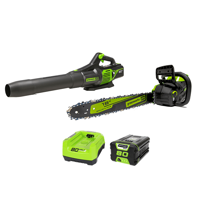 80V Axial Jet Blower & 18'' Chainsaw Combo Kit,  2.0Ah Battery and Charger Included