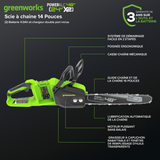 Scie à chaîne à batterie sans fil 48 V (24 V x 2), 14 pouces, avec deux (2) batteries USB 4,0 Ah et chargeur double port