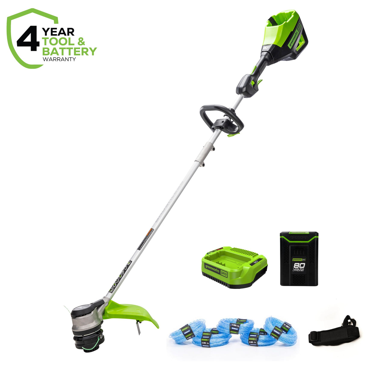 80V 14"/16" String Trimmer, with Strap, 4.0Ah Battery and Charger Included plus 5 Rolls of Line