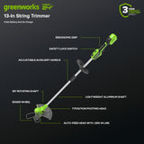 24V 13" Cordless Battery String Trimmer,  4.0Ah Battery and Charger Included