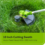 24V 13" Cordless Battery String Trimmer,  4.0Ah Battery and Charger Included