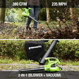 12 Amp Corded 380 CFM Leaf Blower / Vacuum