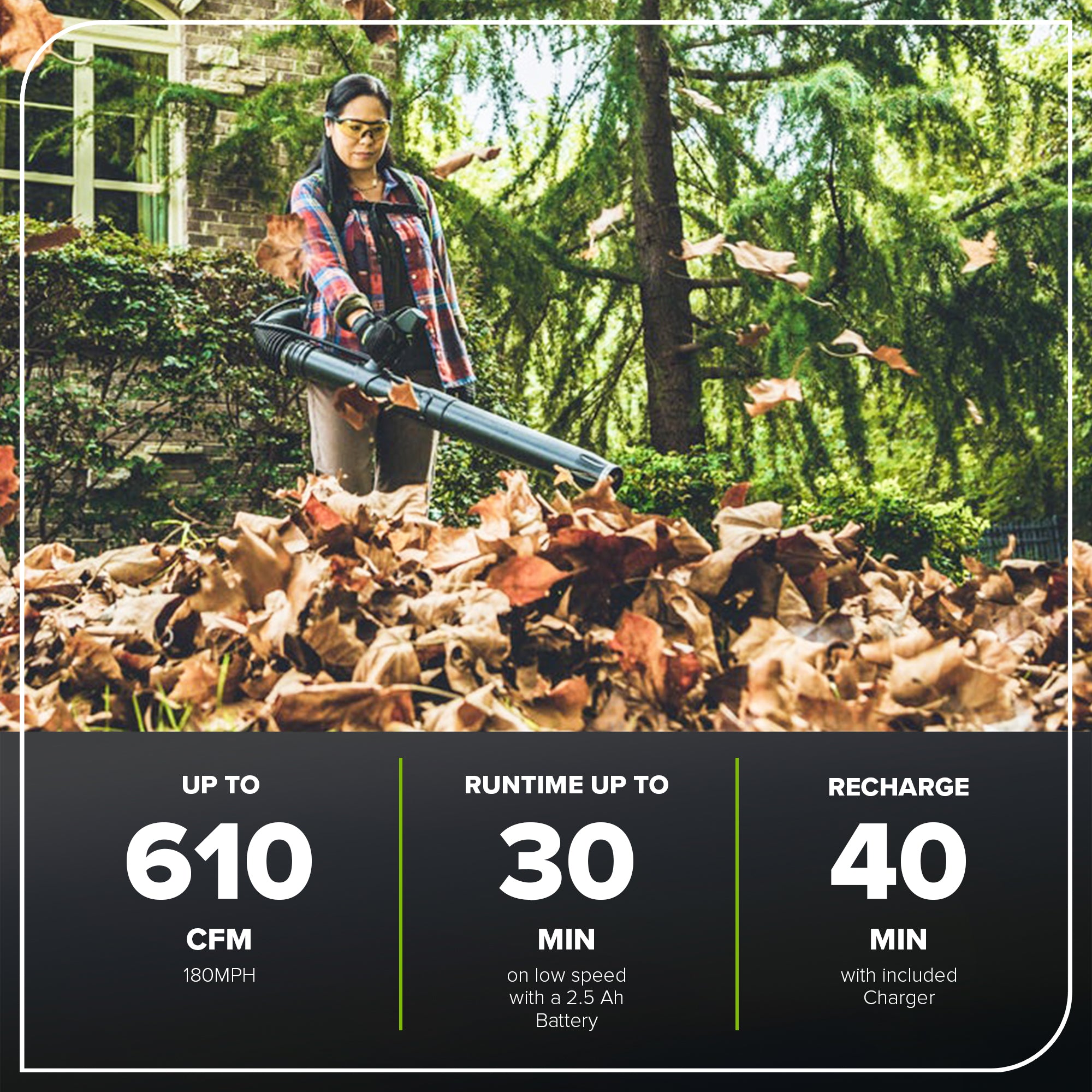 80V 180 MPH - 610 CFM Brushless Backpack Blower (Tool Only