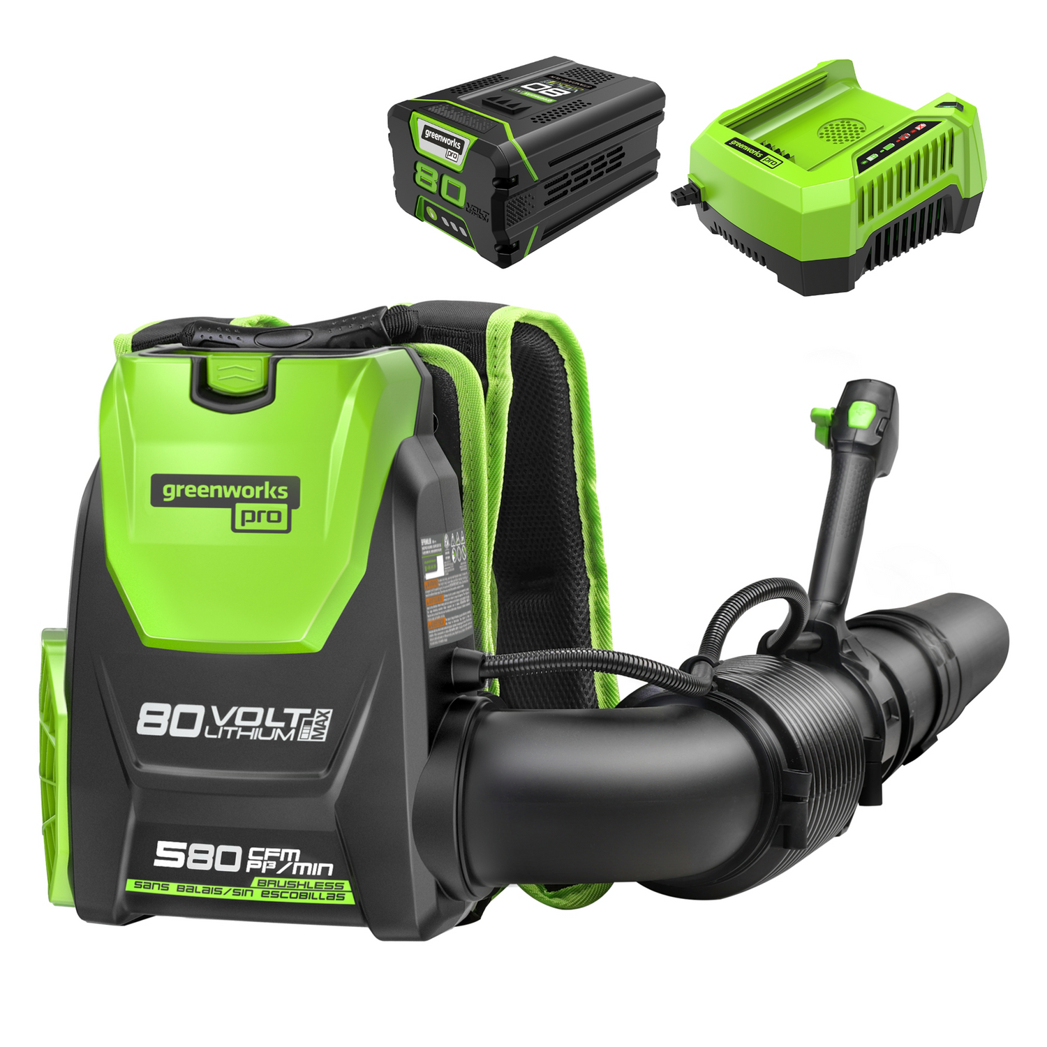 80V 180 MPH - 610 CFM Brushless Backpack Blower, 2.5Ah Battery and 80V 180 MPH - 610 CFM Brushless Backpack Blower, 2.5Ah Battery and