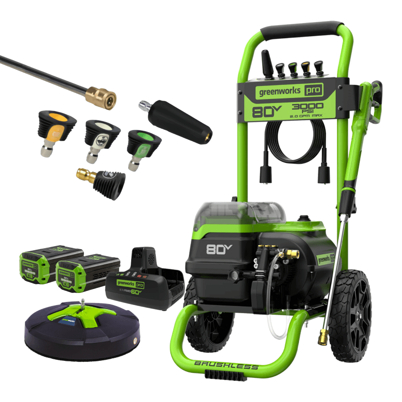 80V 3000 PSI 2.0 GPM Brushless Pressure Washer, (2) 4.0Ah Batteries and Dual Port Charger Included (Available at Costco)