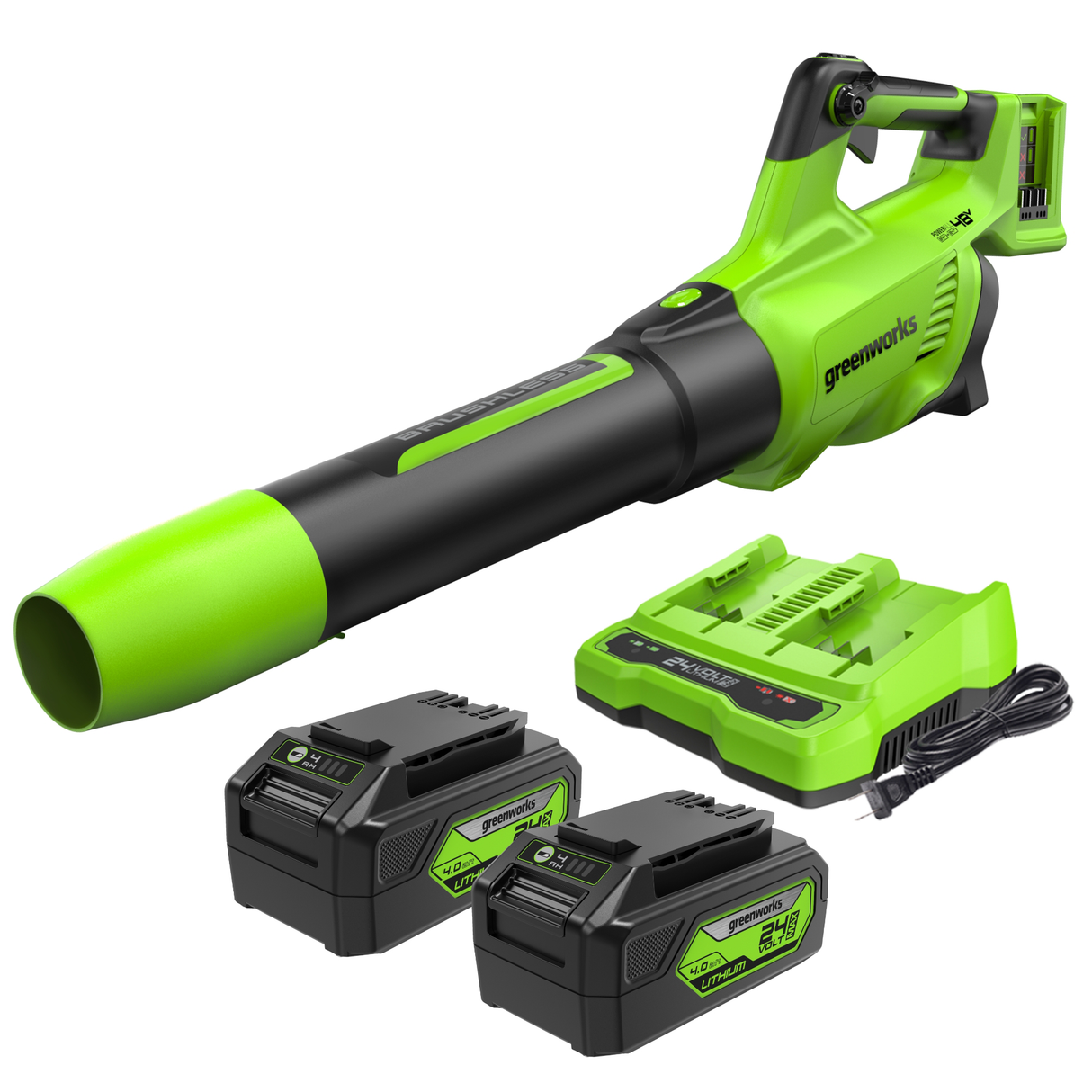 48V (2x24V) 14" Cordless Battery Chainsaw, (2) 4.0 Ah USB Batteries & Dual Port Charger Included