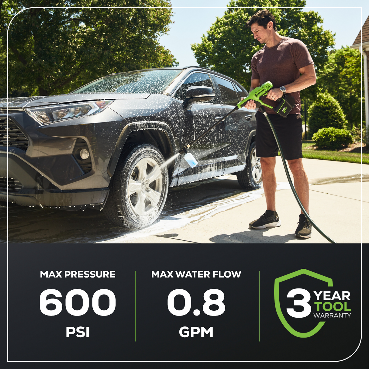 24V 600 PSI 0.8 GPM Cordless Pressure Washer, 4.0Ah Battery and Charger Included