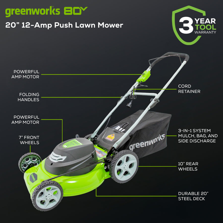 Greenworks 12 Amp Corded 20-Inch Lawn Mower – Greenworks Tools Canada Inc.