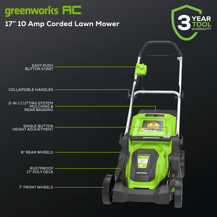 Greenworks 10 Amp Corded 17" Lawn Mower – Greenworks Tools Canada Inc.