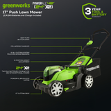 24V 4-Piece Combo – 17” Mower, 12” Trimmer, 320 CFM Blower, Shrubber Shear, (2) 4.0Ah Batteries & Dual-Port Charger
