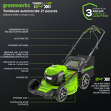 48V (24V x 2) 21" Brushless Self-Propelled Mower, (2) 5Ah USB Batteries and 4A Dual Port Charger