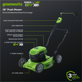 48V (24V x 2) 19" Brushless Push Lawn Mower, (2) 24V 4.0Ah Batteries and Charger Included