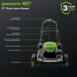 80V 17" Brushless Lawn Mower, 2.0Ah Battery and Charger Included