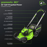 80V 21" Self-Propelled Cordless Lawn Mower ,  4.0Ah Battery and Rapid Charger Included