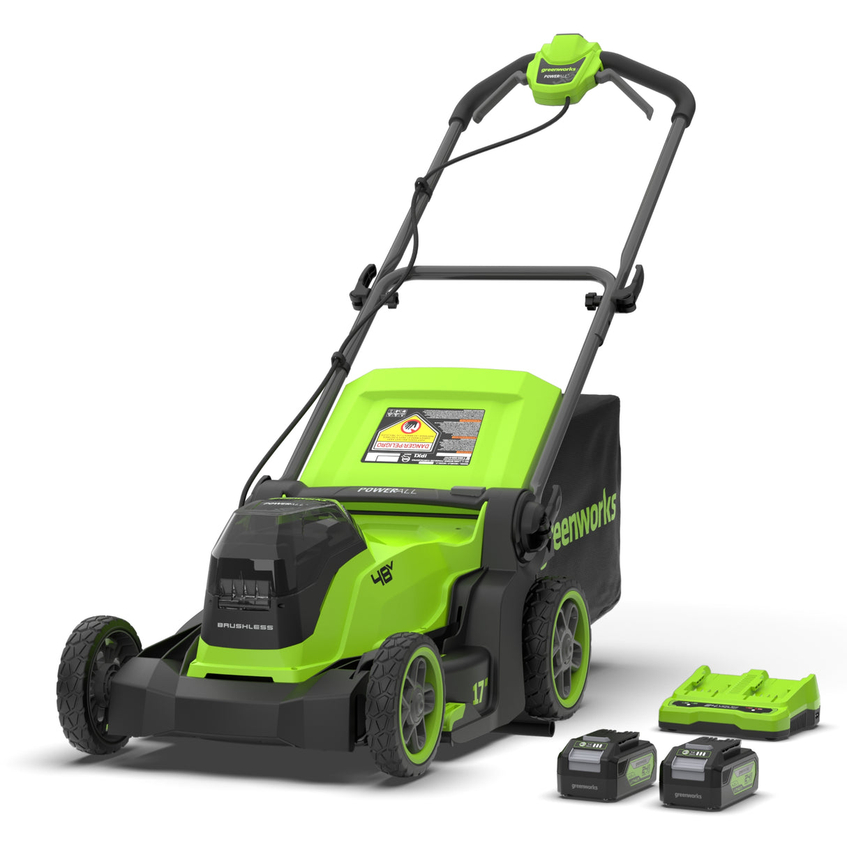 48V (24V x 2) 17" Brushless Lawn Mower, (2) 4.0Ah Batteries & Dual-Port Charger Included