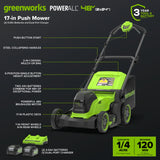 48V (24V x 2) 17" Brushless Lawn Mower, (2) 4.0Ah Batteries & Dual-Port Charger Included