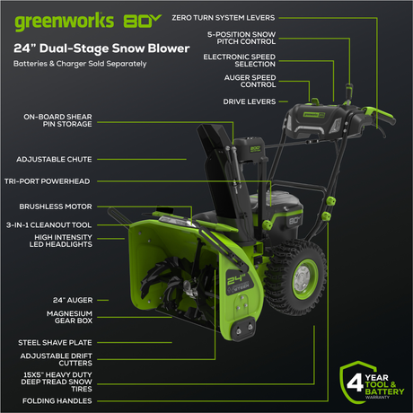 Greenworks 80V 24'' Dual Stage Snow Thrower (Tool Only)