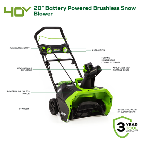 Souffleuse à neige sans balais Greenworks 40 V 20 pouces, batterie et chargeur non inclus (Outil seulement)