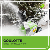 Souffleuse à neige électrique Greenworks de 10 A, 16 pouces