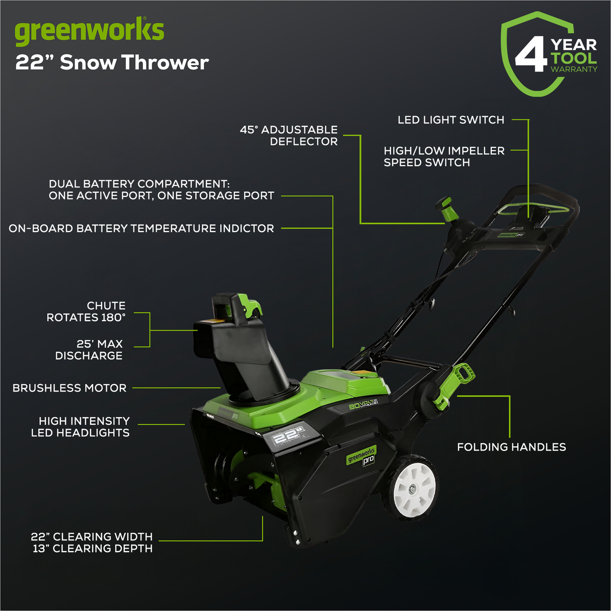 80V 22" Brushless Snow Thrower (Tool Only)