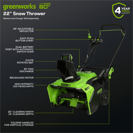 60V 22" Brushless Snow Thrower (Tool Only)