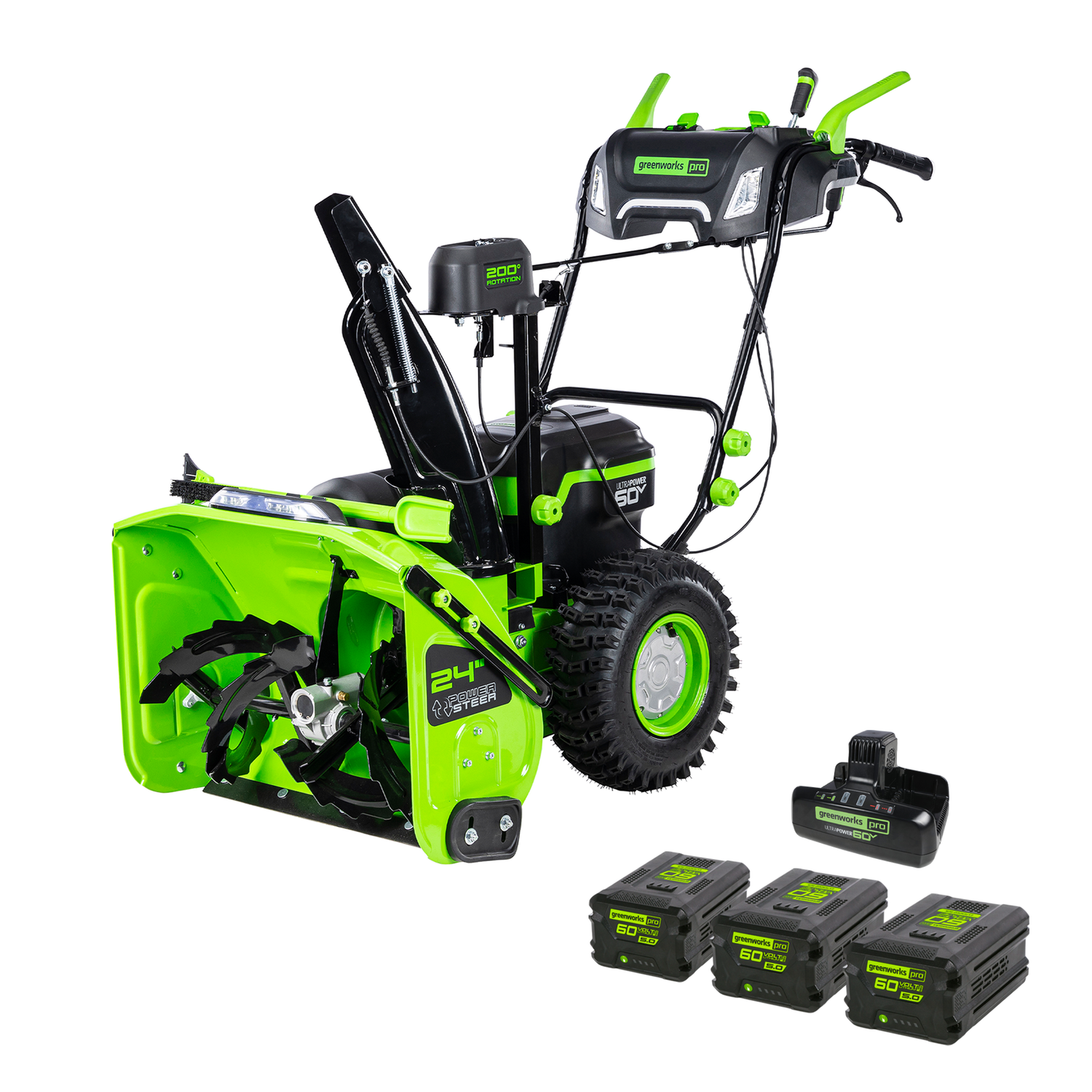 60V 24" Dual Stage Snow Thrower, (3) 5.0Ah Batteries and Dual Port Charger Included