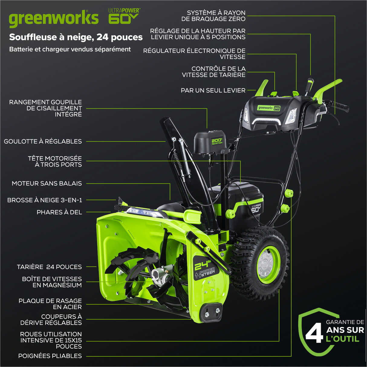 Greenworks 60V 24" Dual Stage Snow Thrower (Tool Only)