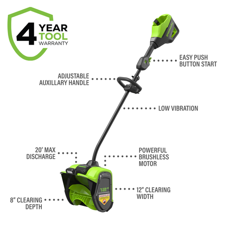 Greenworks 80V 12" Brushless Snow Shovel, 2.0Ah Battery and Charger Included