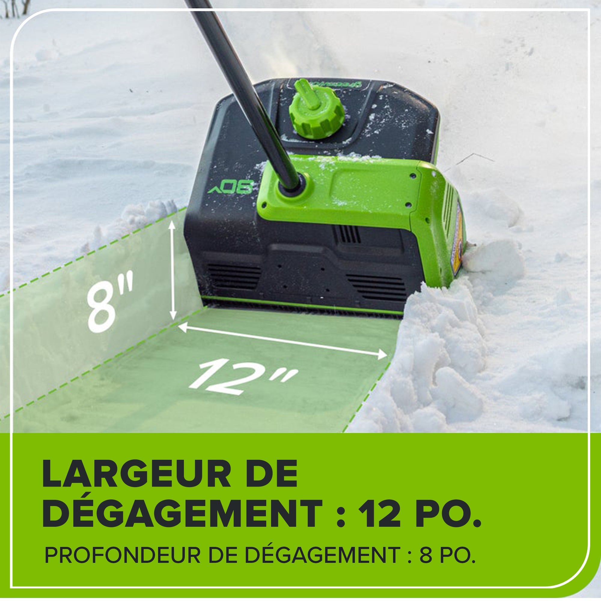 Pelle à neige sans balais 80 V, 12 pouces avec volets