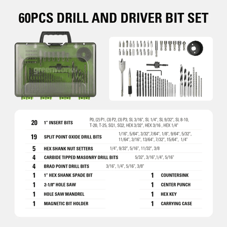 60 PCS Multi-Material Drill and Driver Set