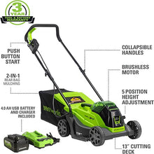 Charger l&#39;image dans la galerie, 24V 13&quot; Brushless Lawn Mower, 4.0Ah Battery and Charger Included
