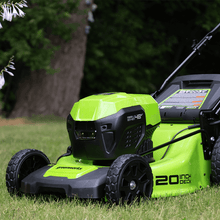 Load image into Gallery viewer, 48V (2 x 24V) 20&quot; Lawn Mower &amp; 24V 10&quot; String Trimmer &amp; 24V Blower Combo, (2) 24V 4Ah Batteries and Charger Included
