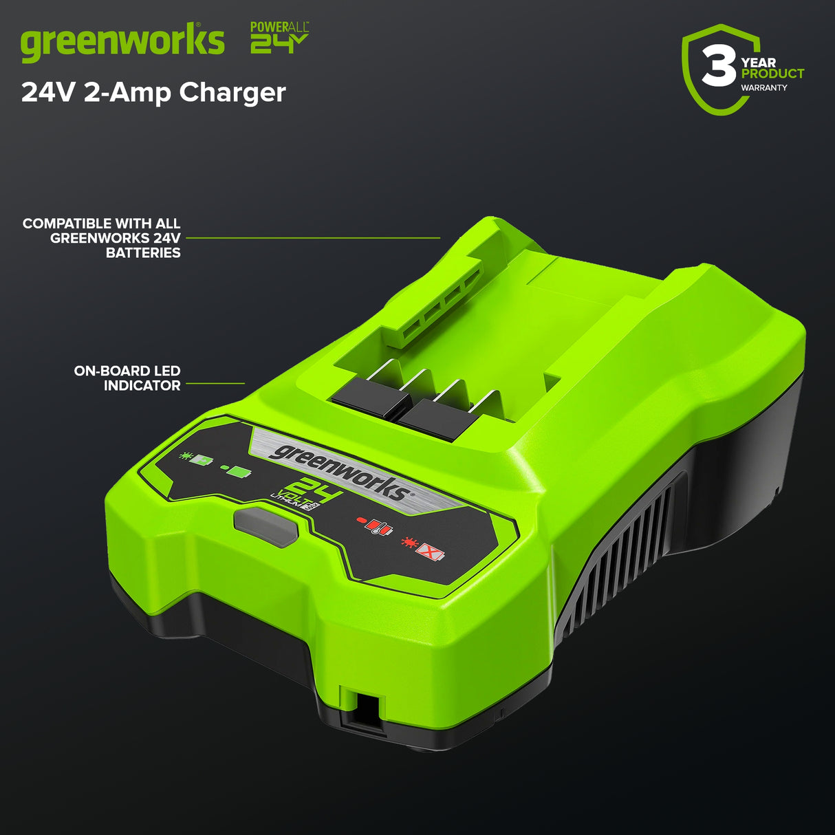 Greenworks 24V Battery Combo Kit with (2) 4Ah USB Batteries and 2 Amp Charger