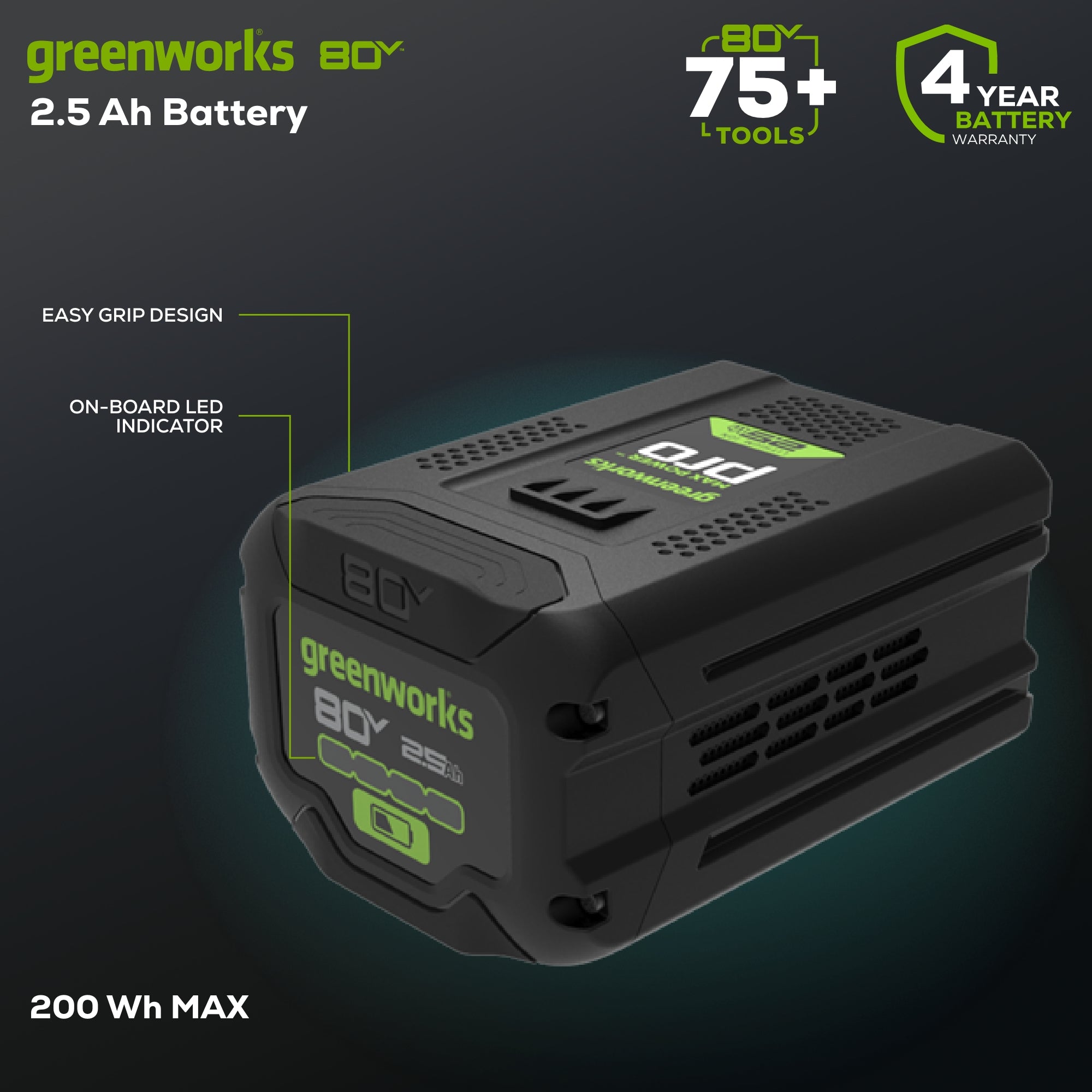 さおり② 80V 2.5Ah Lithium-ion Battery – Greenworks Tools Canada Inc.