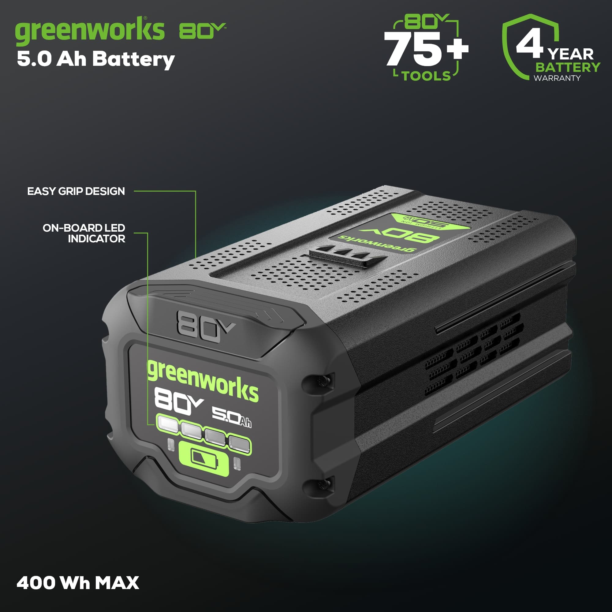 80V Gen II 5.0Ah Lithium-ion Battery – Greenworks Tools Canada Inc.
