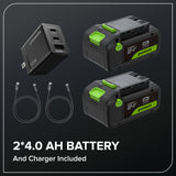 48V (24V X 2) 15" Cordless Battery Dethatcher/Scarifier, (2) 4.0Ah Batteries and 65W Charger Included