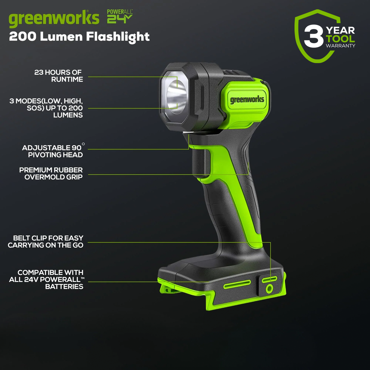 24V High Intensity LED Flashlight (Tool Only)