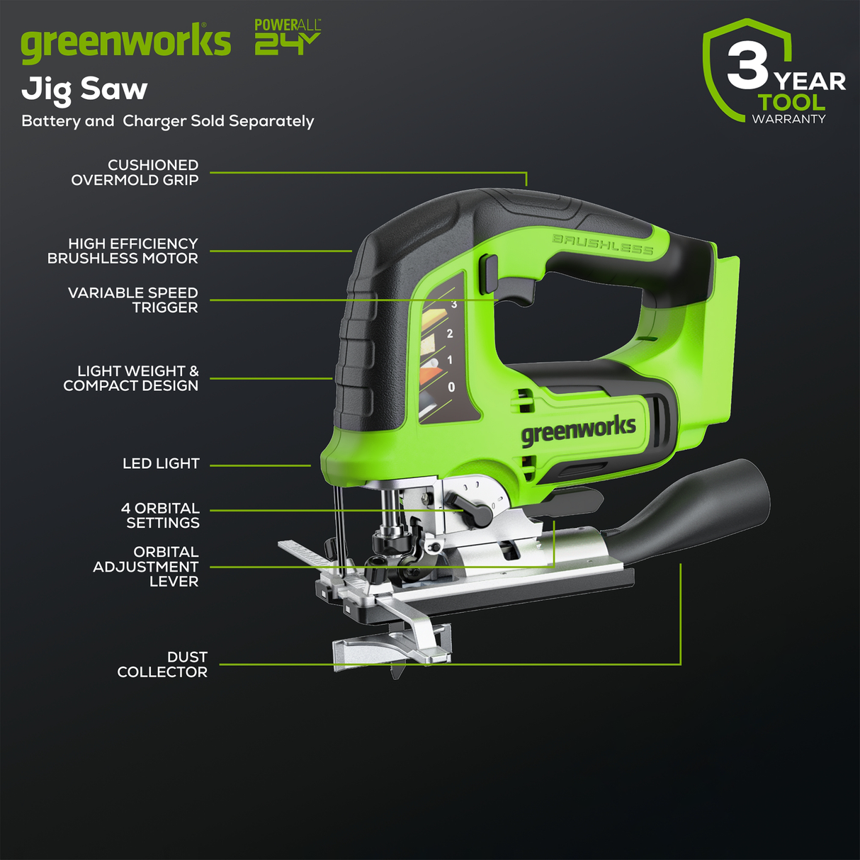 24V Brushless Jig Saw (Tool Only) - JS24L00