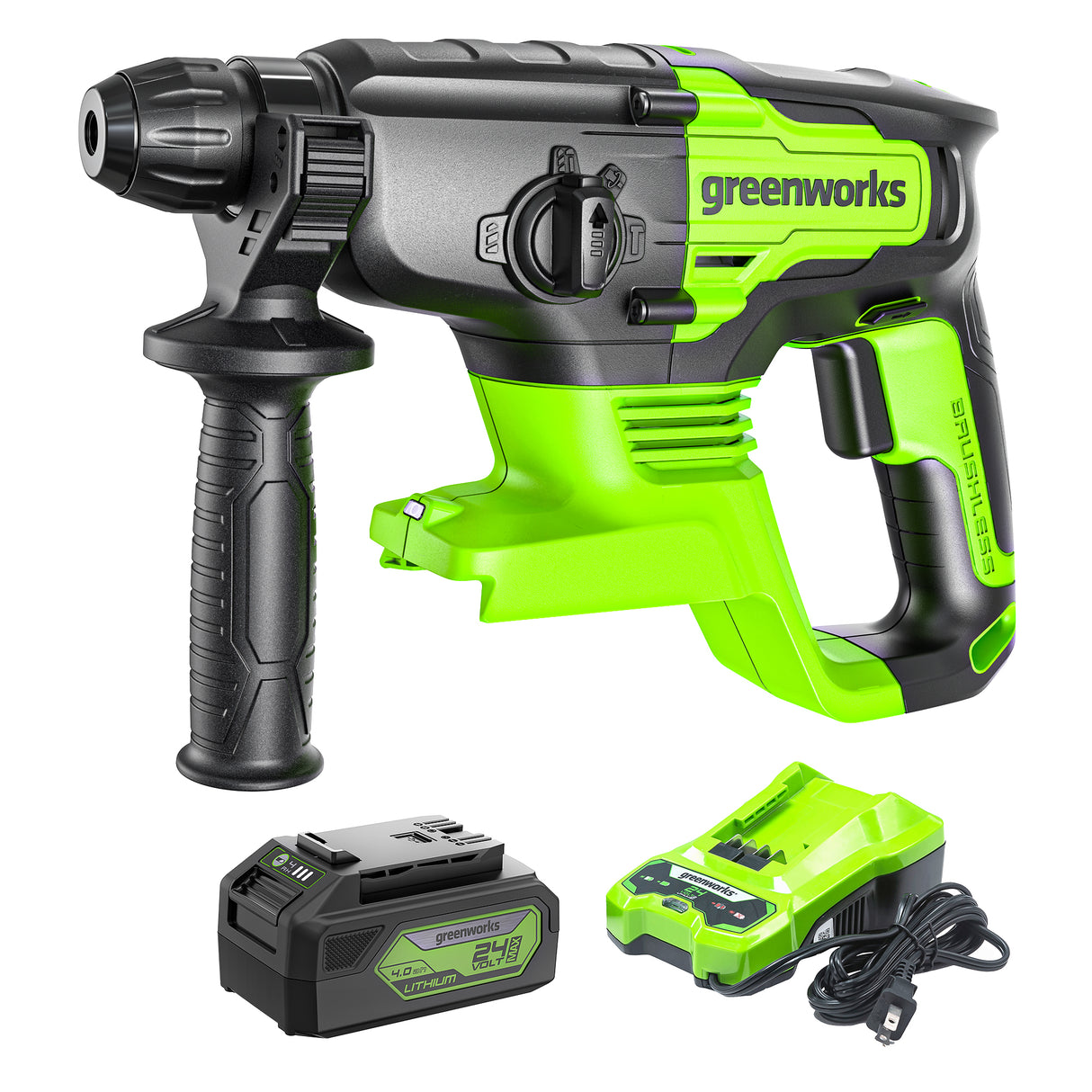 24V SDS Plus Rotary Hammer, 4.0Ah USB Battery and Charger Included