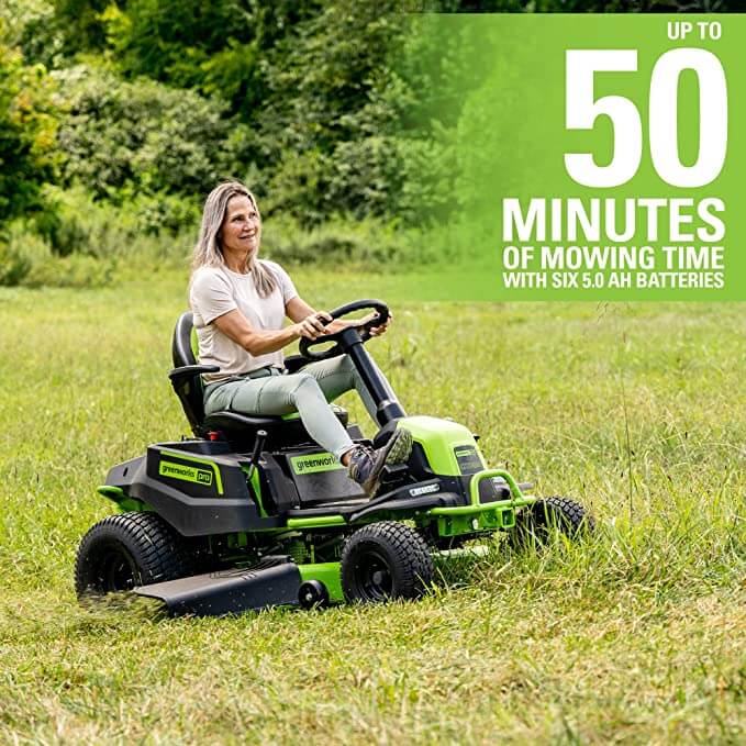 80V 42" Crossover T Tractor Riding Lawn Mower, (6) 5.0Ah Batteries and (3) Dual Port Chargers