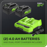 Tronçonneuse 48 V (2 x 24) 16", (2) batteries 2,0 Ah et chargeur double port inclus