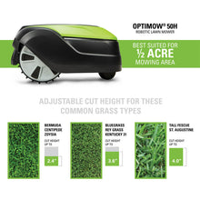 Load image into Gallery viewer, OPTIMOW 1/2 Acre High Cut - 50H Robotic Lawn Mower, Garage and Extra Blades
