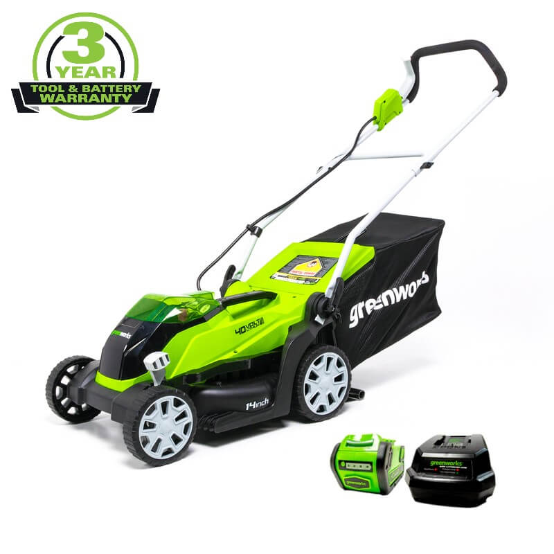 Greenworks 40V 14" Cordless Push Lawn Mower, 4.0Ah Battery and Charger Included