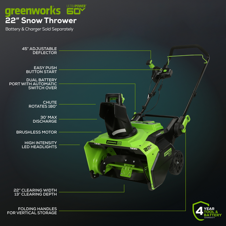 60V 22" Brushless Snow Thrower (Tool Only)